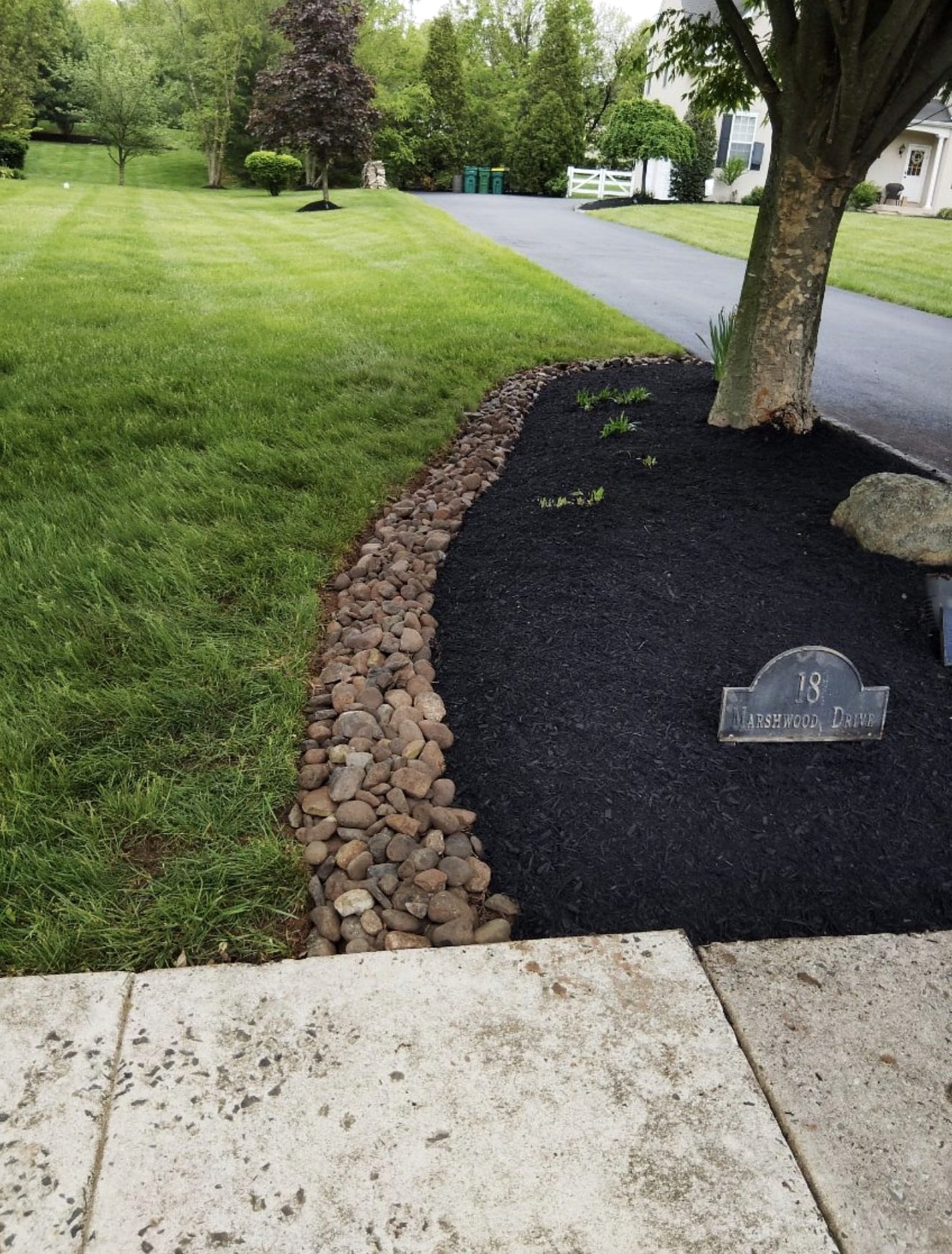 Mulch bed with stone border